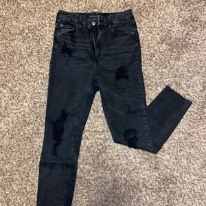 Black ripped super high-rise skinny jeans